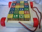Vintage Playskool Wagon Pull Along Toy Cart With Wooden Letter Blocks