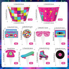 48 Pack Retro Cupcake Toppers And Wrappers  Retro Neon Party Cake Decoration For