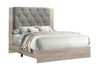 Contemporary 1pc Cream Finish Queen Size Bed Bedroom Furniture Gray Tufted Des