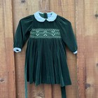 Vintage Carriage Boutique Children   s Smocked Dress 4t Months Green Velvet Xmas