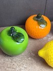 Vintage Art Glass Fruit Veg Lot 5 Murano Style Lemon Pear Green Apple Tomatoe Or
