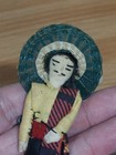 Mexican Folk Art Pin Man Apprx 4  Colorful Vintage Ethnic Mexico Jewelry Brooch 