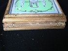 Antique Carved Etch Glass Wooden Vintage Jewelry Dresser Box Carriage Coachman 