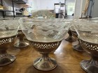 Baker-manchester 12 Sterling Silver  Dessert Bowls W  Etched Glass Inserts Vtg  