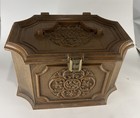 Vintage Max Klein Brown Plastic Faux Wood Sewing Box Sc-2015 Euc Grannycore Mcm