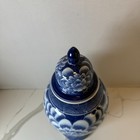 Large Blue White Ginger Jar Porcelain Temple Jar Floral Chinoiserie Decor Lid