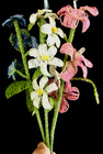 Vtg 3 Hand Beaded French Flowers Long Stems Blue White Pink Excellent 19  Each