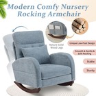 Nursery Glider Rocker Chair With Side Pockets High Backrest Solid Wood Base Blue
