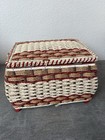 Vintage German Wicker Sewing Basket With Red Satin Lining W  Sewing Accessories
