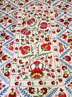 Vintage Cotton Hand Embroidered Suzani Uzbek Textile Bedspread Pomegranates