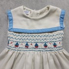 Polly Flinders Vintage Girls 2 Hand Smocked Sailboat Dress White Blue Kids