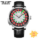 2024 Pindu Roulette Silver Shell Black Belt Button Men s Mechanical Watch Luxury