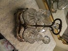 C 1900 Victorian  Silver Plate Caddy W  3 Liquor Brilliant Crystal Decanter Set