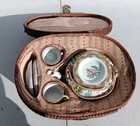 Vintage Export Chinese Famille Rose Medallion Teapot  Teacup  Saucer Basket Set