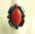 Vintage Sterling Silver Southwestern Style Navajo Multi Gemstone Ring