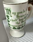 Vintage Irish Coffee Footed Mug Green Gold Shamrock Porcelain Pedestal Cup Fun