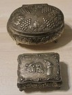 Lot Of 2 Pewter Trinket Box Red Lined Hinged Lid Farming 1 Made In Japan Vtg