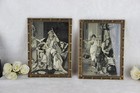 Antique Pair  Framed Art Deco Fine Art Tapestry Oriental Ladies Wall Plaque
