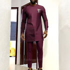 Men Muslim Outfit Set Middle East Long Sleeve Top Pants Loose Robe Suit