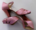 Vintage Miles 1950s 60s Pink Silk Peep Toe High Heel Shoes Leather Soles 9 5   7