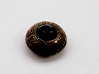 Antique Victorian 9 16  Brass Metal Button W  Faceted Black Glass Jewel Insert