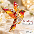 Hummingbird Brooch Pin Rhinestone Enamel Bird Jewelry Gold Tone Red Orange Gift