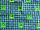 John Deere Cotton Bandana   Classic Deer Logo Green Blue Plaid 21  X 21  - New
