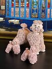 Large Vintage Cute Pink Spaghetti Poodle Porcelain Figurine And Two Puppies