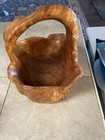 Hand Carved Knobby Burl Root Wood Handled Basket Bowl Jk Stunning