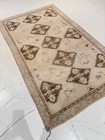 Hand Knotted Oushak Wool Rug Vintage Turkish Geometric Ivory Area Carpet