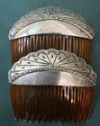 Pair Fabulous Hair Combs Native American Stamped Silver Accents Pre Owned
