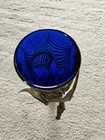 Hand Blown Goblet Blue Glass Feather Design Brass Dragon Sculpture Wrapped