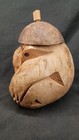 Vintage Hand Carved Coconut Monkey Piggy Bank With Helmate And Glasses Decor