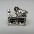 Sterling Silver Log Cabin Charm For Bracelet Pendant Brown County Vintage Cute 