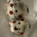 Vintage Cat Ceramic Salt   Pepper Shakers Set With Wire Handles