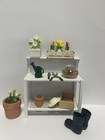 Miniature Dollhouse Garden Potting Bench Set  1 12 Scale  With Tools  Flowers   