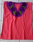 Vintage Hand Embroidered Mexican Huipil Peasant Top Size Xl Cotton  Boho Hippie