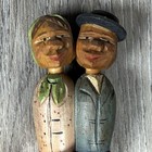 Vtg Wooden Wine Cork Stopper Hand Carved Painted Couple Mechanical Pop Up Heads