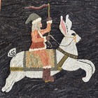 Vintage Hand Hooked Whimsical  Merry-go-round Characters Rug 36    X 36    W rabbit