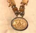 Vintage Tribal Carved Bovine Bone Elephant Silver Large Beads Necklace 25  Long 