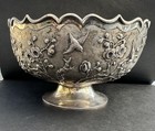 A Fine Large Antique Chinese Export Silver Bowl Birds   Flower Decoration C1920