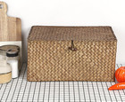 Wicker Shelf Baskets Bin With Lid  Handwoven Seagrass Basket Storage Bins Rectan