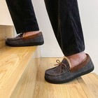 Mens Comfort Moccasin Slippers Memory Foam Faux Fur Indoor Outdoor House Shoes