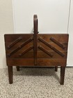 Vintage Strommen Bruk Hamar Norway Mcm Wooden Accordion Sewing Box Wood