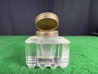 Antique 1910-1920s Lead Crystal Glass Ink Well Bottle Hand Cut Brass Cap