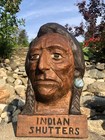 Antique Hand Carved Painted Wood Signed Native American Art Indian Shutters Bust