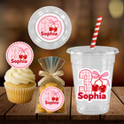 Pink Cherry Cupcake Toppers Set Of 12   Girls Birthday Party Dessert Decor