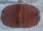 Vtg Wooden Oval Sewing Box Shaker Two Toned Hinged Double Lids Needle Shelves