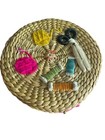 Hand Made Woven Wicker Large Sewing Basket With Vintage Sewing Notions 12x6   
