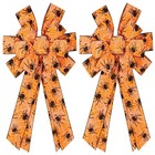 2pcs Halloween Bows For Wreath Large Halloween Bow With Orange - Spider Pattern